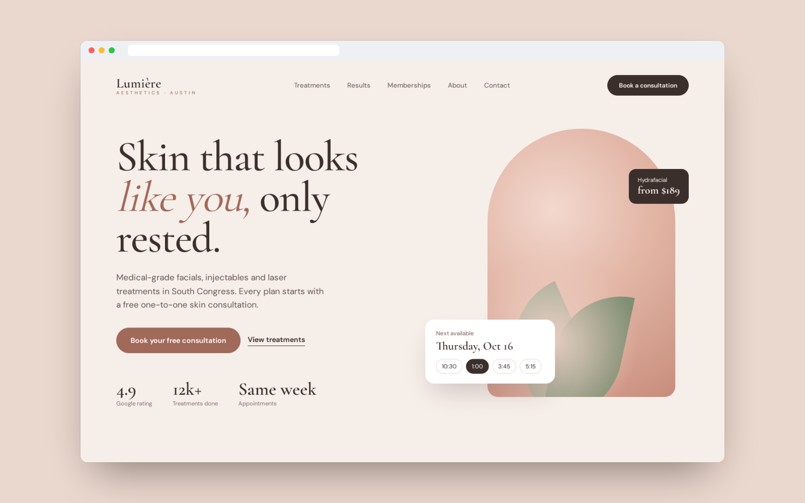 Med spa website concept design by Rankologic